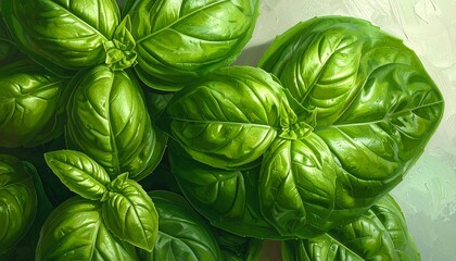 Vibrant close-up of fresh green basil leaves, showcasing their texture.