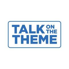Bold Talk On The Theme Logo with Blue Block Letters and Clean Rectangular Frame
