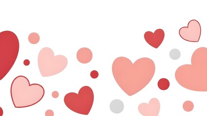 Valentine's day background with floating red and pink hearts and circles on white