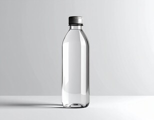 Transparente Wasserflasche aus Kunststoff vor neutralem Hintergrund, freigestellt