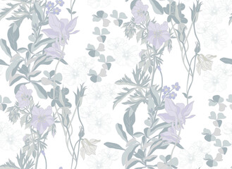 Flowers in shades of white, seamless pattern with beautiful flowers on a transparent background for wrapping paper, wallpaper print and textile