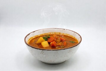 Delicious Steaming Vegetable Soup: A Hearty Healthy Homemade Dish with Carrots, Potatoes & Herbs - Nutritious Vegan Comfort Food in a Bowl (Food Photography)