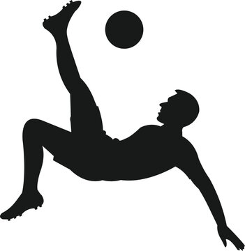 Silhouette of a footballer mid bicycle kick  a bold, high energy pose frozen in flight