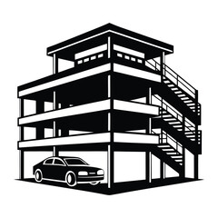 Parking Structure Silhouette Vector Icon &ndash; Multi-Level Parking Architecture Vector Icon