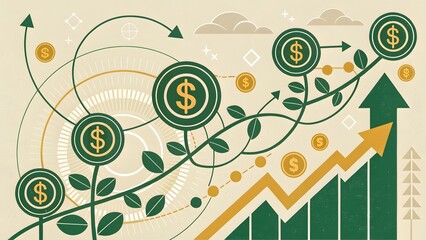 Obraz premium Financial growth concept with dollar coins and plants growing upwards