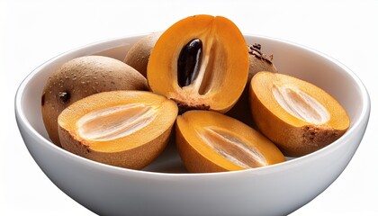 White Bowl Of Cut Sapodilla Fruit Isolated On Transparent Background