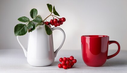 White Vase Red Mug Berries