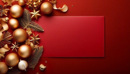 Festive Christmas And New Year Greeting On A Red And Gold Background