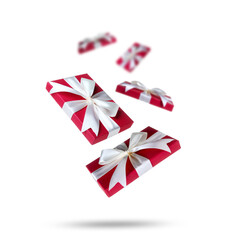 Obraz premium Gift boxes flying in air on white background