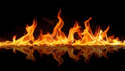 Fiery Horizontal Flame Line On Black Background