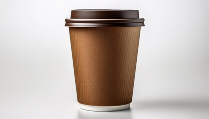 A Textured Brown Disposable Coffee Cup With A Matching Lid Isolated On A White Background