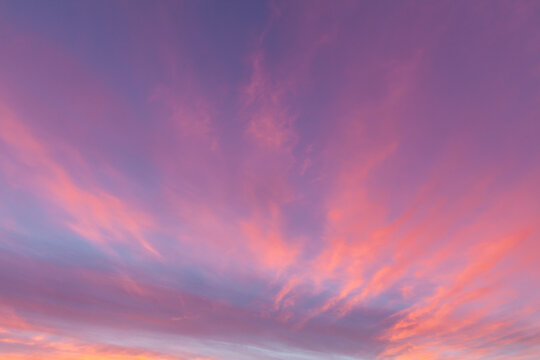 Beautiful pink wispy clouds at sunset in Norfolk UK