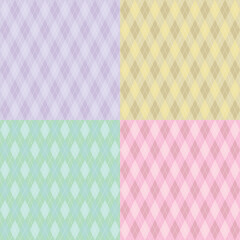 Seamless argyle checkered vector pattern set in pastel colors. Perfect for textile, fabric design, wrapping paper, and backgrounds.