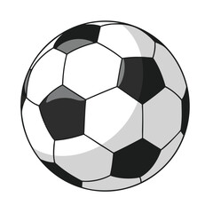 A round soccer ball comprised of black, gray, and white hexagonal panels
