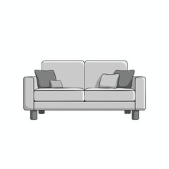A simple two-seater couch, grey and rectangular with two pillows, front view