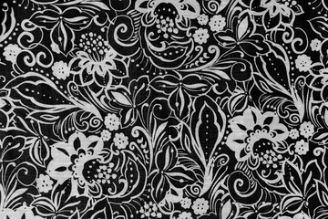 Black and white flower plant pattern on material