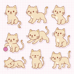 Cute Cat Sticker Set with Different Poses and Expressions