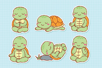 Cute Turtle Sticker Set with Relaxing and Happy Poses