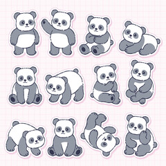 Cute Panda Bear Sticker Set in Various Poses