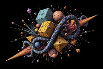 Abstract geometric composition on a black background