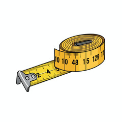 A yellow measuring tape, partially unrolled, with numbers and a metal end