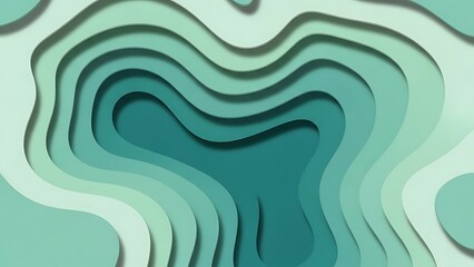Abstract layered paper cut style background with wavy green and teal shapes creating depth.