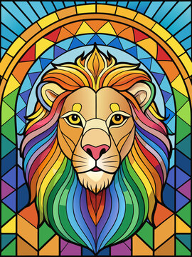 lion real, stained glass style, rainbow color, lion, cartoon, animal, vector, cat, illustration, head, mammal, wild, art, face, tattoo, cute, animals, mane, king, funny, wildlife, mascot, symbol, pred