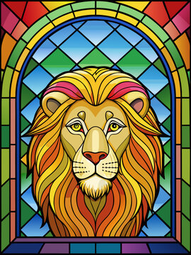 lion real, stained glass style, rainbow color, lion, cartoon, animal, vector, cat, illustration, head, mammal, wild, art, face, tattoo, cute, animals, mane, king, funny, wildlife, mascot, symbol, pred