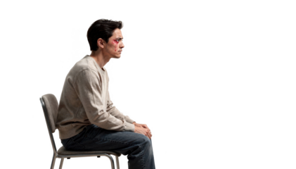 Individual sitting comfortably while focusing on a vision chart highlighting eye health assessment after prolonged digital screen exposure.