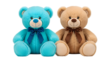 Cute Pair of Teddy Bears Blue and Brown with Bow Ties Isolated on White Background