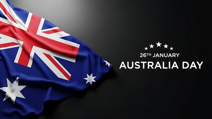 Celebratory design featuring a realistic waving australian national flag draped dramatically against a dark background marking the significant national holiday commemoration of australia day on januar