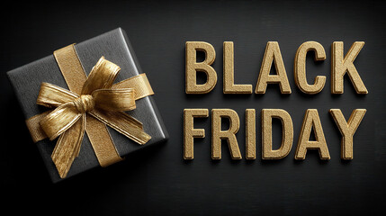 Black Friday and Cyber Monday text with gift packages wrapped in golden and silver ribbon on black