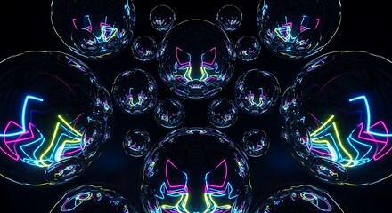 Abstract Geometric Spheres with Neon Light Reflections and Futuristic Vibes