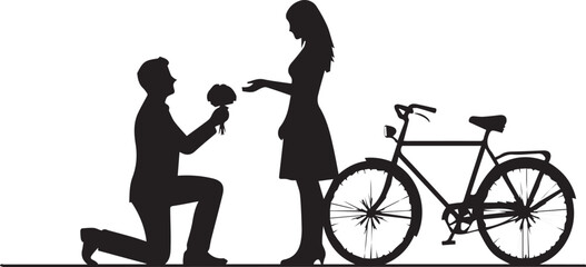 PrintMan proposing to woman beside a bicycle