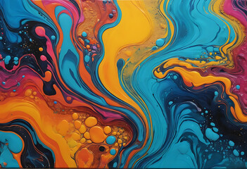 Obraz premium Colorful fluid with swirling patterns and bubbles fluid abstract paint