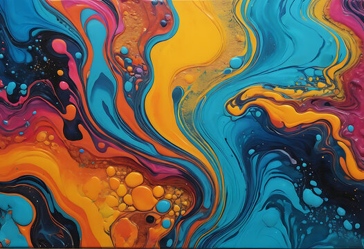 Colorful fluid with swirling patterns and bubbles fluid abstract paint - Powered by Adobe