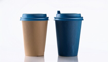 Beige And Blue Takeaway Coffee Cups On White Background