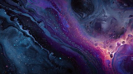 Artwork showing dark colors with bright spots and swirls flowing in different shapes