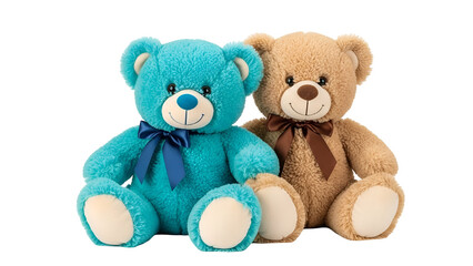 Obraz premium Cute Pair of Teddy Bears Blue and Brown with Bow Ties Isolated on White Background