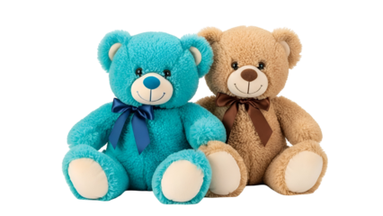 Cute Pair of Teddy Bears Blue and Brown with Bow Ties Isolated on White Background