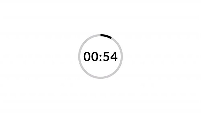 one minute countdown timer animation from 60 second to 0 second on transparent background, 1 minute countdown timer, countdown video with alpha channel