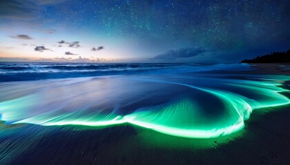 Bioluminescent Waves Glowing On A Tropical Beach At Night 1