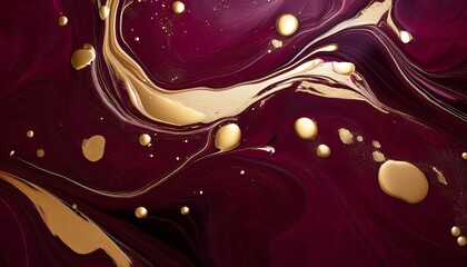 Burgundy Marble With Gold Liquid Drops Abstract Marble Background