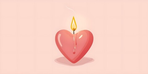 Heart-Shaped Candle with Dancing Flame in Romantic Setting