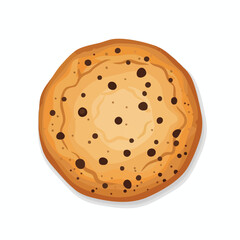 A circular cookie with chocolate chips on a white background, top view