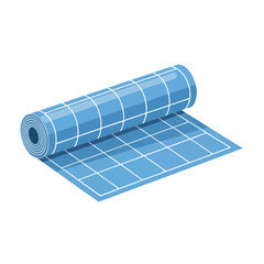 A rolled-up blue paper with grid, partially unrolled on a white surface