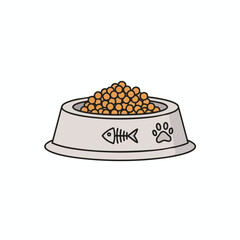 A bowl of pet food with bone and paw print icons on the side