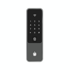 Modern smart lock device with a keypad, fingerprint scanner, and power button