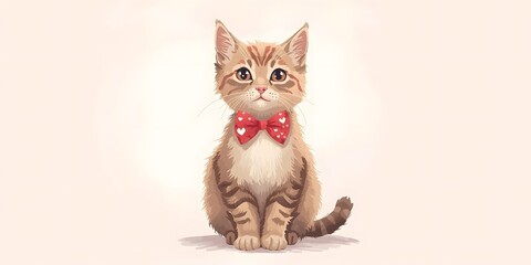 Playful cat wearing a festive bow tie for Valentine's Day