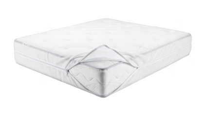 Encased mattress displayed on a white background with a dust mite filter cover emphasizing allergy prevention in bedroom settings clean and minimalistic medical concept.